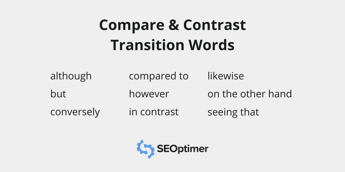compare e contraste palavras de transição seo